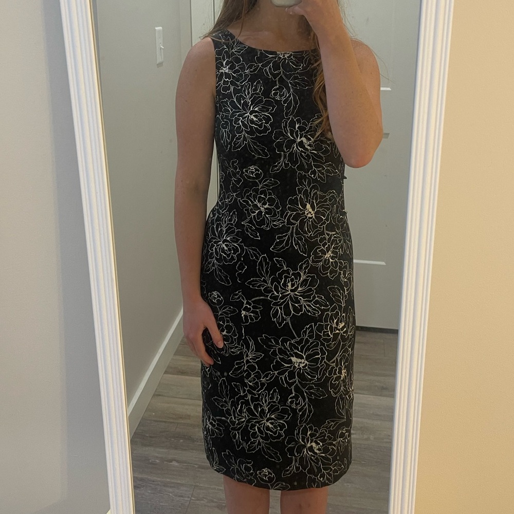 Ann Taylor Black and White Floral Midi Dress